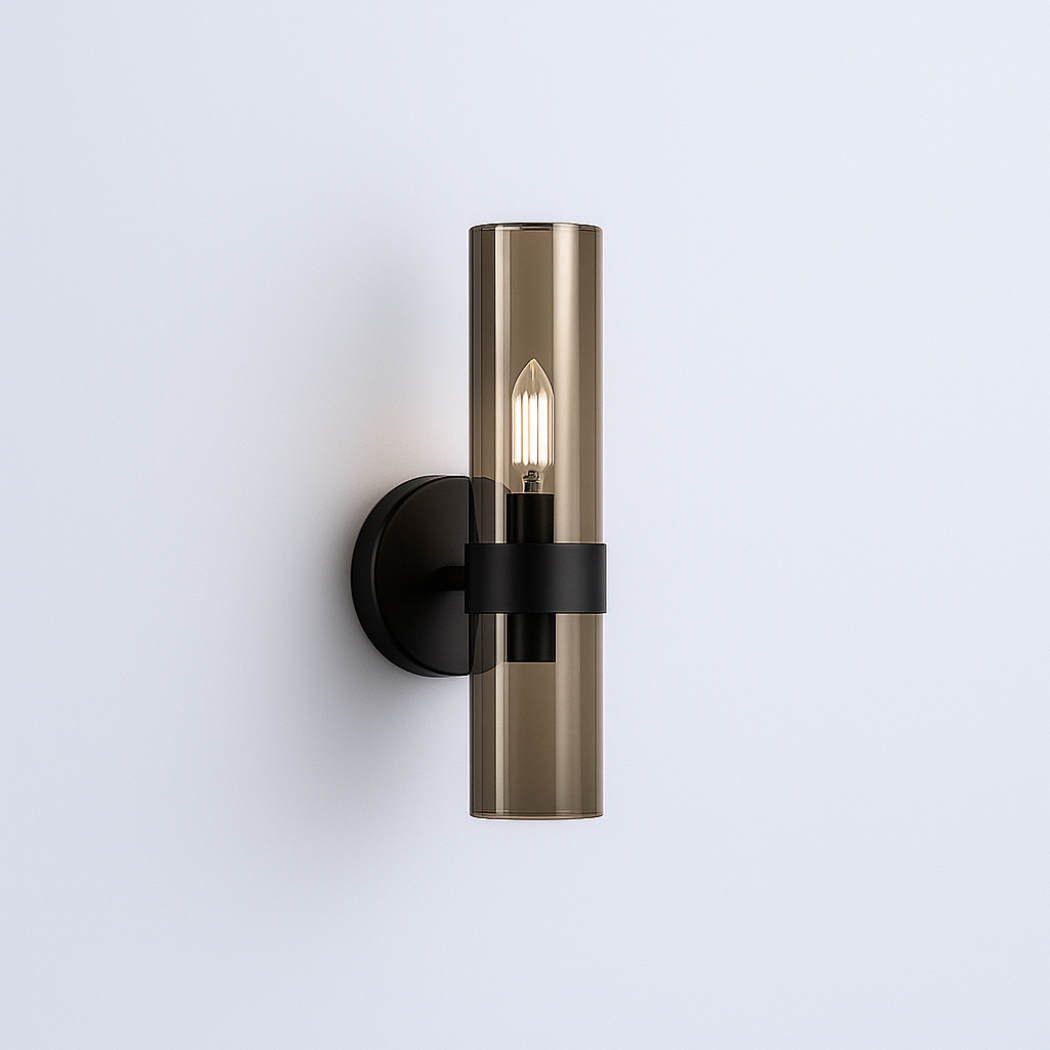 Cylindrical Smoked Glass Wall Sconce