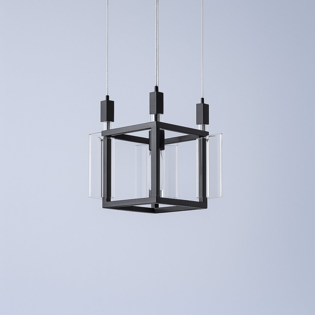 Cubic Frame Clear Glass Pendant Light