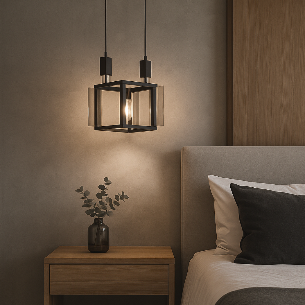 Cubic Frame Clear Glass Pendant Light