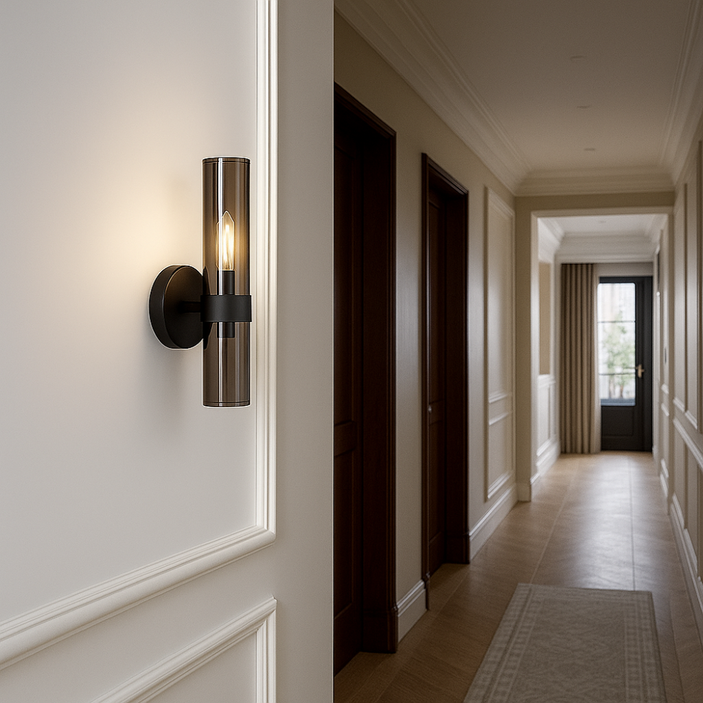 Cylindrical Smoked Glass Wall Sconce