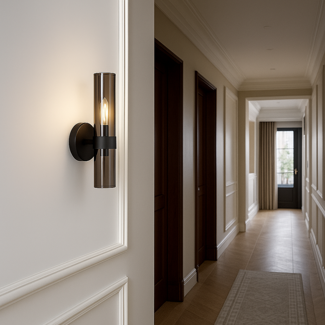 Cylindrical Smoked Glass Wall Sconce