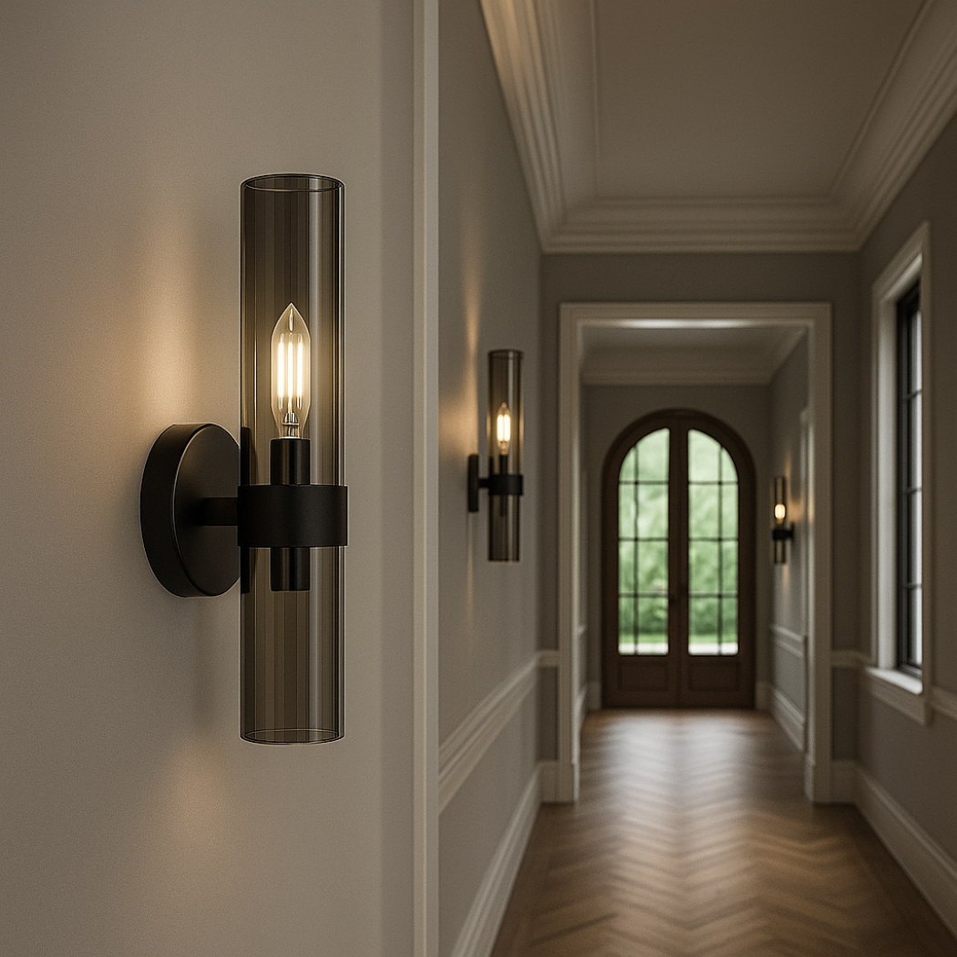Cylindrical Smoked Glass Wall Sconce