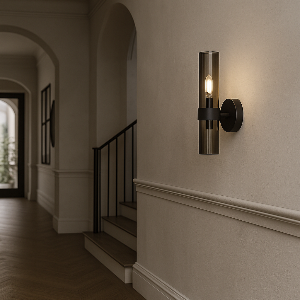 Cylindrical Smoked Glass Wall Sconce
